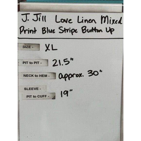 J. Jill Love Linen Essential Shirt Blue Stripe Button Front Women's Top Size XL - Picture 7 of 7